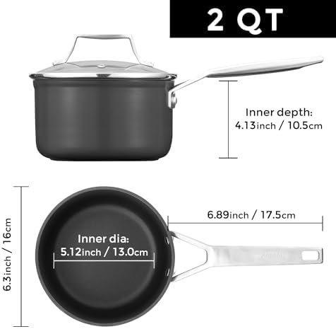 MsMk 2 QT Nonstick Saucepan with Lid, Grey Induction Cooking Pot