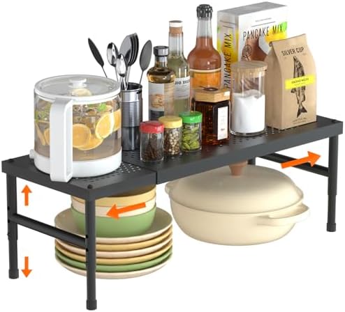 HI NINGER Expandable adjustable stackable kitchen organizer,Spice Racks,Counter Shelf for Cabinets,Small Cupboard Organizers,Heavy Duty Metal Pantry Storage Shelves Racks for kitchen,cabinet