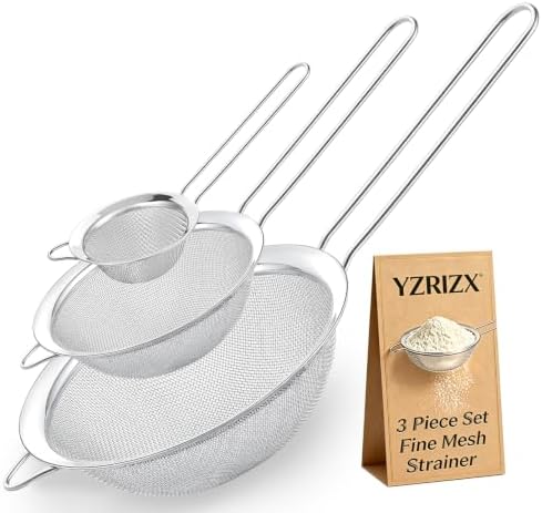 Fine Mesh Strainer Set of 3, Stainless Steel Sieve Sifters with handle, Medium Small Mini Size, Kitchen Strainers Colander Set for Sifting, Straining & Cooking(2.2"/3.9"/5.5")