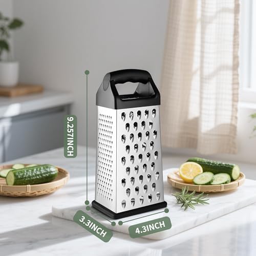 Kaishun 9IN Cheese Grater, 4-Sided Box Grater for Cheese, Vegetable & Fruit