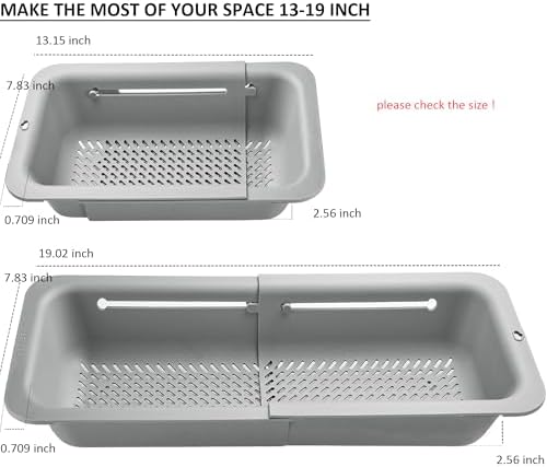 LASSHSWA Collapsible Colander for Kitchen, Over the Sink Strainer Basket for Kitchen, Fruit Pasta Food Strainer Expandable Plastic Colander BPA Free (Gray)