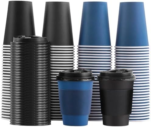 SIUQ 100 Pack 12 oz Coffee Cups with Lids, Disposable Hot Paper Coffee Cups