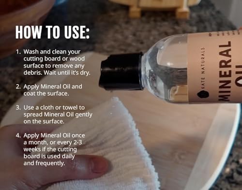 Kate Naturals Mineral Oil for Cutting Board 12oz with Wax Applicator