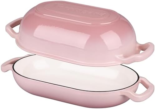 VORRINGARD Enameled Cast Iron Sourdough Bread Oven, Dutch Oven, Loaf Cast Iron Bread Pan for Homemade Bread Baking, Meatloaf Pan with Lid, 5QT, Pink