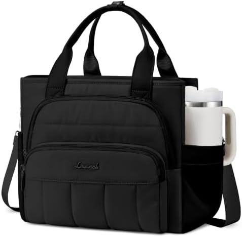 LOVEVOOK Lunch Box for Women, Puffer Lunch Bag with Wide Opening,13L, Black