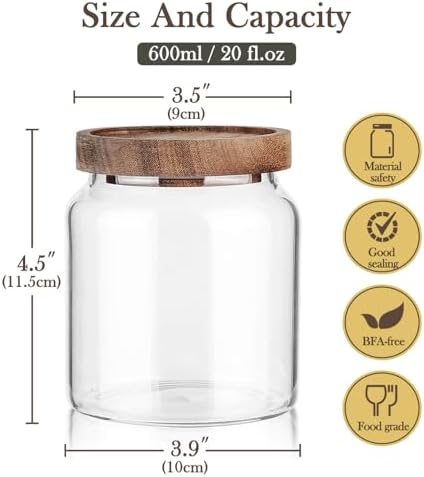 Labina Glass Jar with Wood Lid, Airtight Kitchen Storage Canister