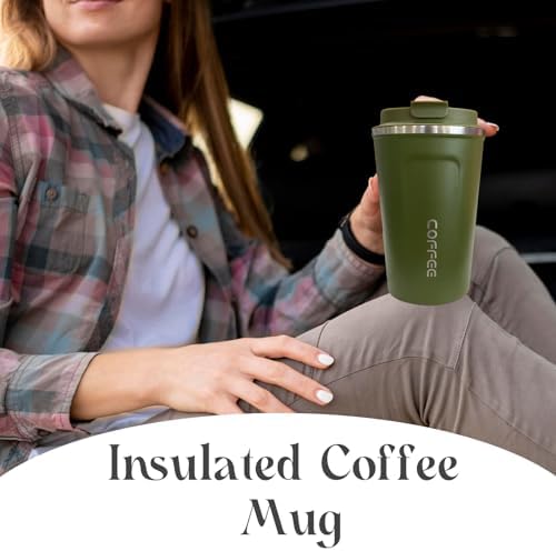 Insulated Travel Coffee Mug, Stainless Steel Coffee Cup with Leakproof Lid