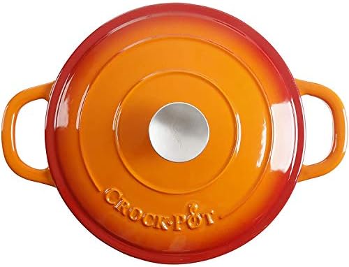 Crock-Pot Artisan 5-Quart Round Enameled Cast Iron Dutch Oven – Sunset Orange, Durable Heavy-Duty Cookware for Slow Cooking, Roasting, Baking with Lid