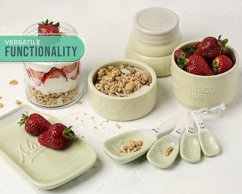 Comfify Green Mason Jar Measuring Set – 4 Cups, 4 Spoons, Spoon Rest