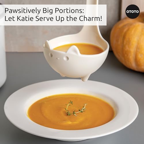 OTOTO Katie Cat Soup Ladle - Halloween Gifts Black, Gothic Gifts, Spooky Gift, Funny Kitchen Gadgets (Katie Cat, White)