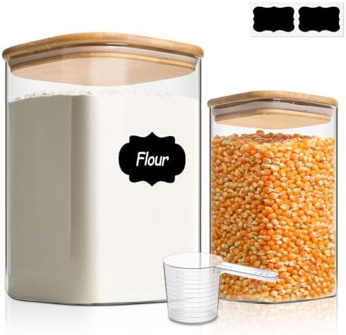 ComSaf Glass Storage Containers with Bamboo Lids 1.2/3.6 Qt 2 Pack