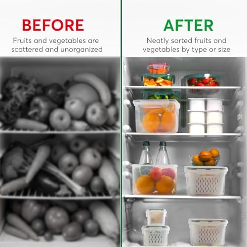 5 Set Fruit Storage Containers for Fridge with Colander, Produce & Veggie