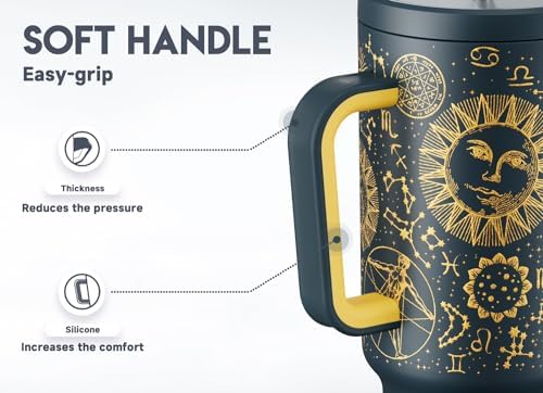 Meoky 40 oz Tumbler with Handle and Straw, Tumbler with Lid and Straw, Insulated Stainless Steel Travel Mug, 100% Leak-proof, Keeps Cold for 34 Hours or Hot for 10 Hours (Tarot)
