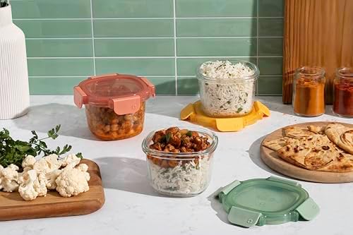 Ello Color Lock 2 Cup Glass Meal Prep Set with Lids, 3 Pack,Desert Festival