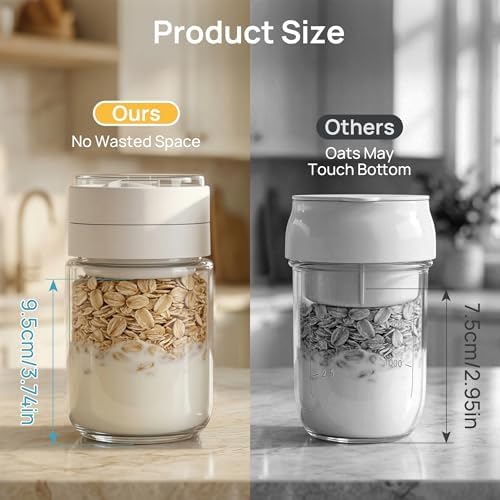 Vtopmart 6 Pack 16oz Glass Overnight Oats Container with Spoon, Compartment