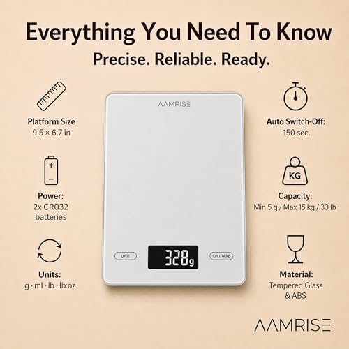 Extra Large Food Scale Grams and Ounces - Digital Food Scale with Countertop Stand – Tempered Glass Kitchen Scales with Backlit LCD, Multiple Units – 33LB/15KG Capacity and Auto Off Function