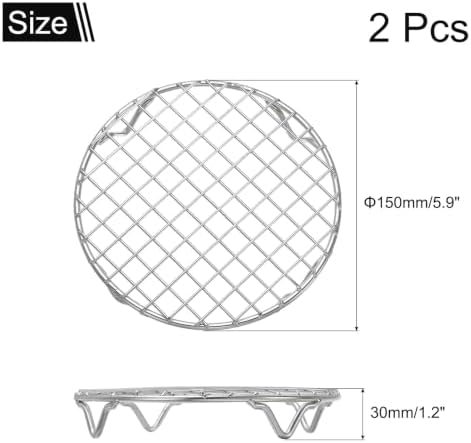 uxcell 2 Pcs Round Cooking Rack 5.9 Inch Dia Stainless Steel Wire Cooling Steamer Rack for Baking Canning Cooking Roasting Cooling Grilling Drying, Silver