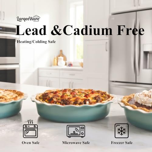 LarqeeWare Ceramic Pie Dish, 9 inch Pie Pan for Baking, Deep Dish Pie Plate