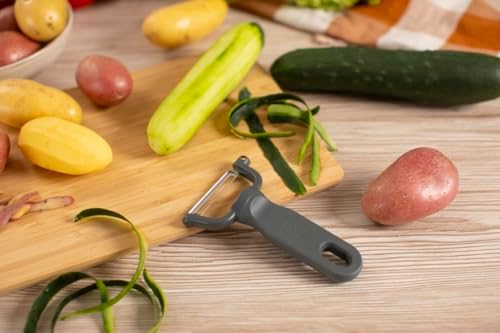 Kuhn Rikon Family Y Peeler, Vegetable Peeler with Straight Stainless Steel Blade, Potato Peeler for Fruits and Vegetables, Grey