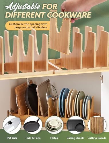 INMAKER Pots and Pans Organizer Under Cabinet, Expandable Pot and Pan Rack