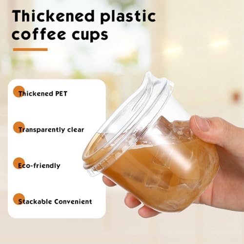 Baderke 100 Pcs Round Bottom Plastic Cups with Lids Clear Togo,10 Oz