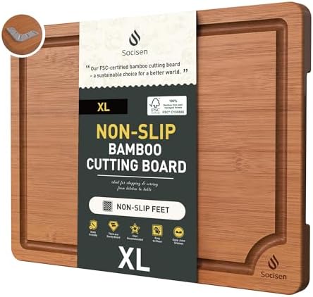 Extra Large Bamboo Cutting Board with Non Slip Feet and Over Sink Butcher Block Chopping Board Wooden Cutting Boards Solid Thick Juice Groove Big Xl XXl xlarge Kitchen Counter Organic Meat BBQ Kit