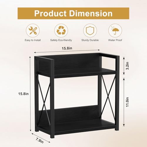 Giikin Kitchen Countertop Organizer, 2 Tier Coffee Bar Organizer, Black Spice Rack for Counter, Kitchen Counter Shelves, Particleboard,15.8" L x 7.9" W x 15.8" H (Black, L)