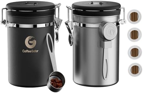 Coffee Gator Coffee Canister, 2Pack 22oz Stainless Steel Container