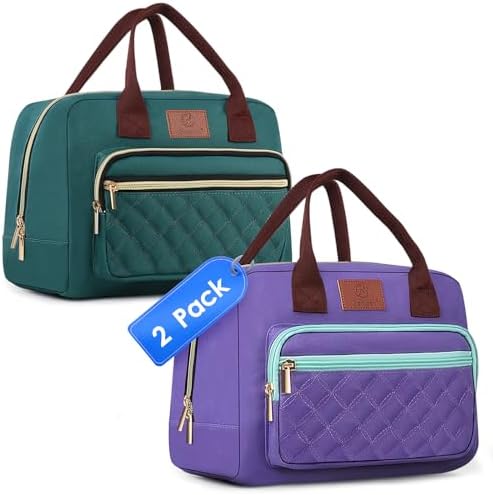 Genteen Lunch Bag Lunch box for Women men Insulated Tote LunchBox for Adult Women Men Reusable Lunch Box with Front Pocket for Work, Picnic or Travel-18 Cans/14 Liters - PURPLE/LAKE GREEN