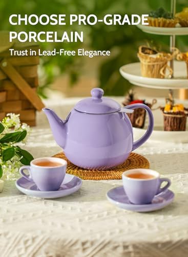 Sweese Teapots for Tea, 27 oz Porcelain Tea pot with Removable Stainless Steel Infuser, Tea Pots for Loose Tea - Purple