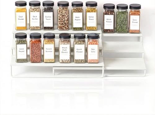 LIBKEN Tiered Spice Rack Organizer – Warm Gray Metal Countertop & Cabinet Spice Stand, Strong & Sturdy 3-Tier Shelf for Kitchen, Pantry, Seasoning Bottles – Minimal Scandinavian Design