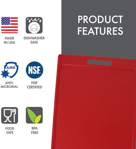 Dexas NSF Certified Polysafe Cutting Board with Handle, 11 x 14.5 Inches, Reversible Kitchen Cutting Board, Red