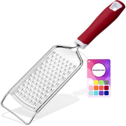 Rainspire Professional Cheese Graters for Kitchen Stainless Steel Handheld, Metal Lemon Zester Grater With Handle For Cheese, Chocolate, Spices, Kitchen Gadgets Tools, Soft Grip Handle (Red)