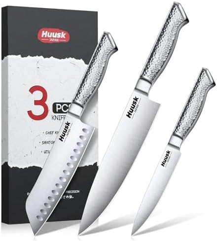 Huusk Chef Knife Set of 3, Japanese Stainless Knife Set Dishwasher Safe