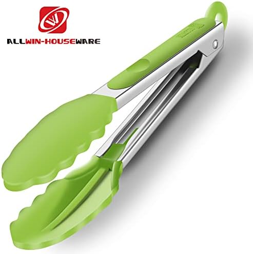 2 Pack Silicone Kitchen Tongs, 9 & 12 Inch, Stainless Steel, Light Green