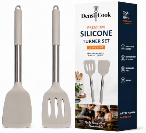 2-Piece Silicone Utensil Set:Heat-Resistant & BPA Free（Khaki）