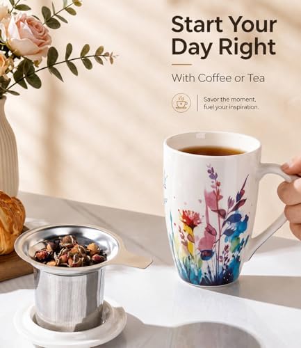 AmorArc Tea Cup With Infuser and Lid, 18oz Loose Leaf Tea Mug With Steeper
