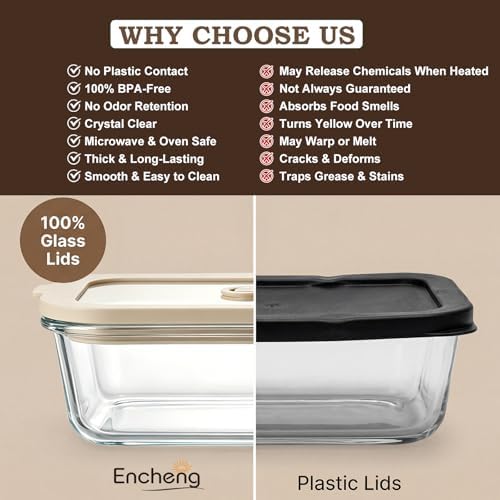 35 oz Glass Food Storage Containers with Glass Lids, 5 Pack, Airtight