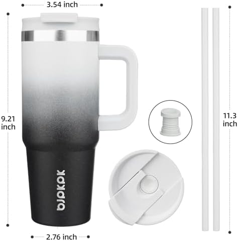 BJPKPK 30 oz Insulated Tumbler with Handle & Straw, Stainless Steel