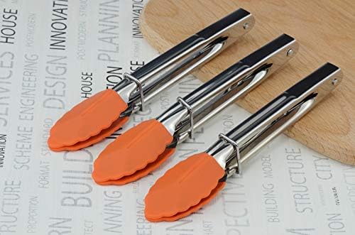 HINMAY 7-Inch Silicone Tipped Kitchen Tongs, Set of 3 (Orange)
