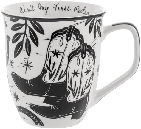 Karma Gifts 14 oz Black and White Boho Mug Western - Cute Coffee and Tea Mug - Ceramic Coffee Mugs for Women and Men