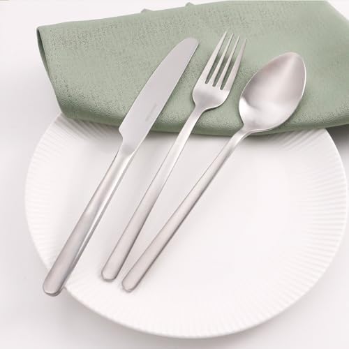 KINGSTONE Silverware Set, 20 Piece Flatware Cutlery Set for 4, 18/10 Stainless Steel Silverware Mirror Polished Dishwasher Safe for Home, Restaurant, Wedding, Party, Matte Silver