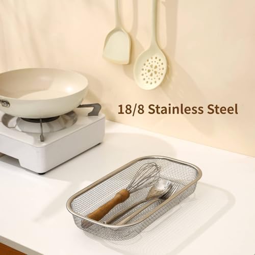 18/8 Stainless Steel Colander Strainer for Kitchen, Rectangular Colander for Pasta, Vegetables, Fruits, Rustproof & Dishwasher Safe (13.0 x 7.1 x 2.2 inch)