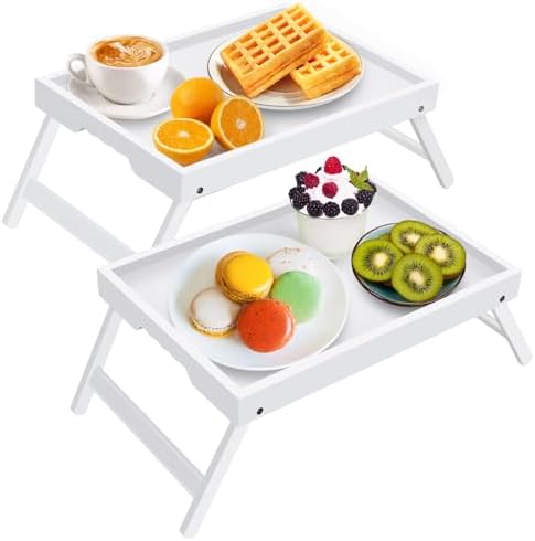 Artmeer FSC 100% Bamboo Bed Trays, Medium, 2-Pack, White