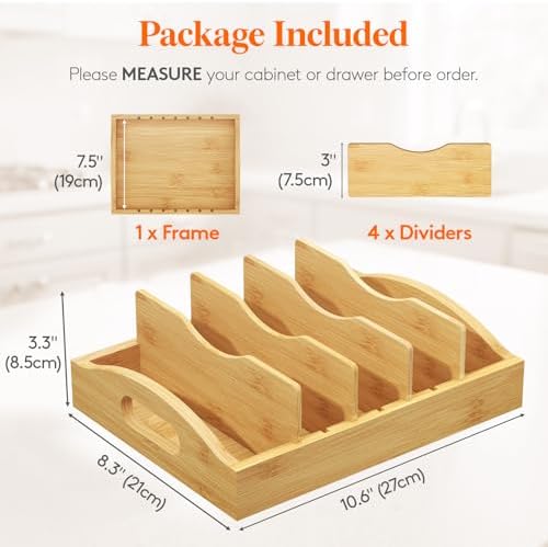 Lifewit Bamboo Lid Organizers for Inside Cabinet with 5 Sections