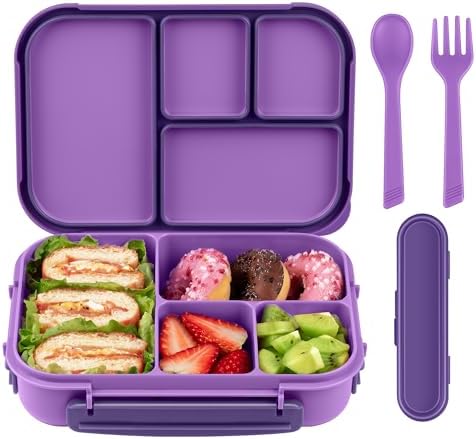 Amathley Lunch Box Kids,Bento Box Adult,Leakproof Lunch Containers for Adults/Kids/Toddler,1200ML-4 Compartments bento Lunch box with Utensil,Microwave & Dishwasher & Freezer Safe (Purple)