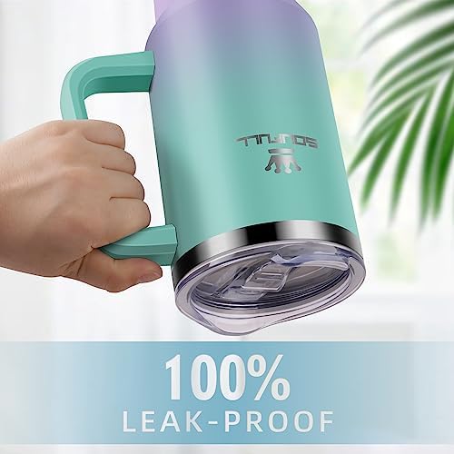 40 oz Tumbler with Handle and Straw Lid, 100% Leak-proof, GreenPurple