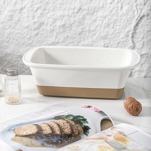 HVH Ceramic Loaf Pan for Baking Bread, 9 x 5 inch Baking Bread Loaf Pan, Rectangular Bread Pan, Bread Baking Pan for Cooking, Farmhouse Style (White)