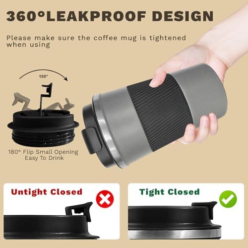 Vacuum Insulated Stainless Steel Travel Coffee Mug,Leak Proof Cup with Lid