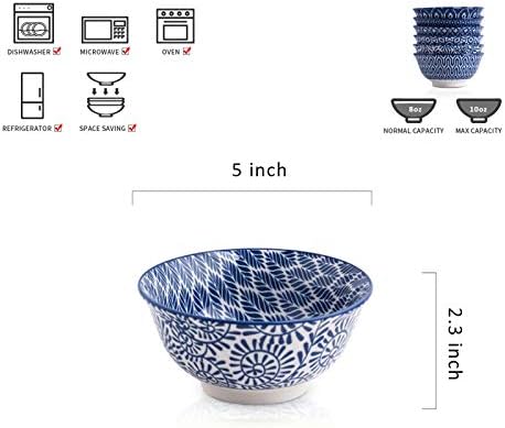 Selamica Porcelain 11oz Ice Cream Bowls Set of 6, Small Bowls, Vintage Blue